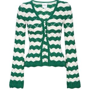 Misa Los Angeles Emerald and White Cardigan with Zigzag Pattern